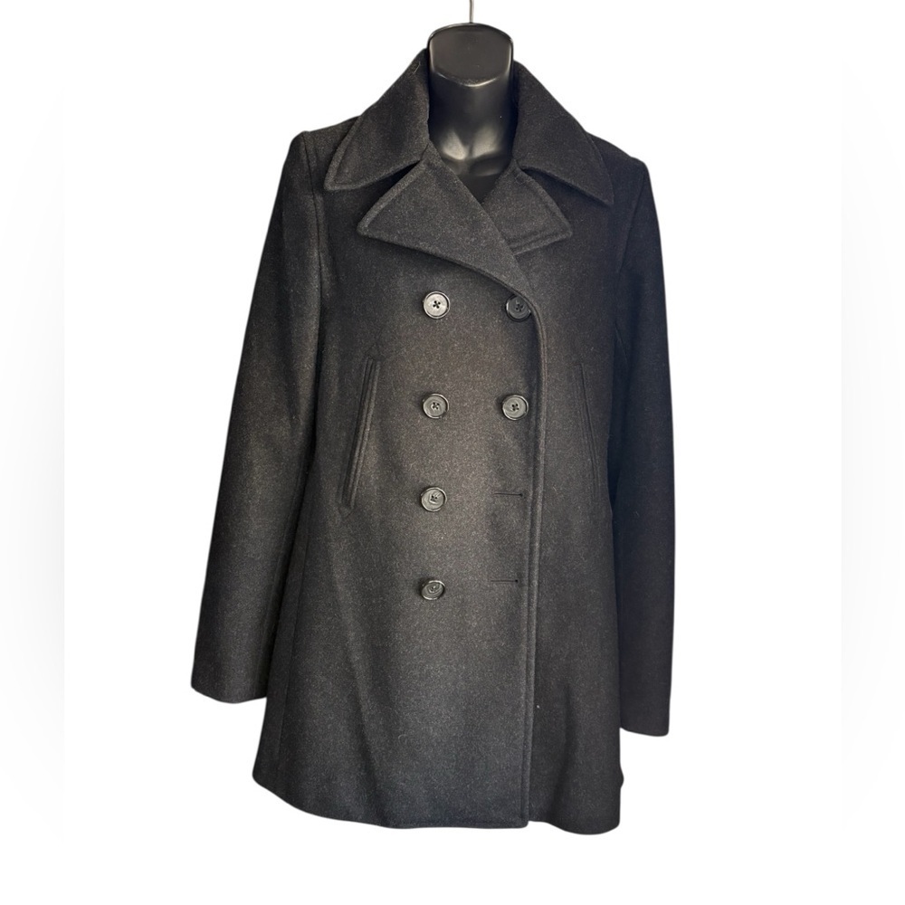 J. Crew Classic Double Breast Pea Coat Black Wool Blend Pockets Collared Size S